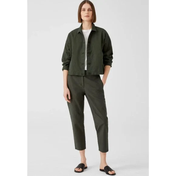 Eileen Fisher‎ Organic Cotton Hemp Jacket XL Green Utility Pockets Boxy Casual